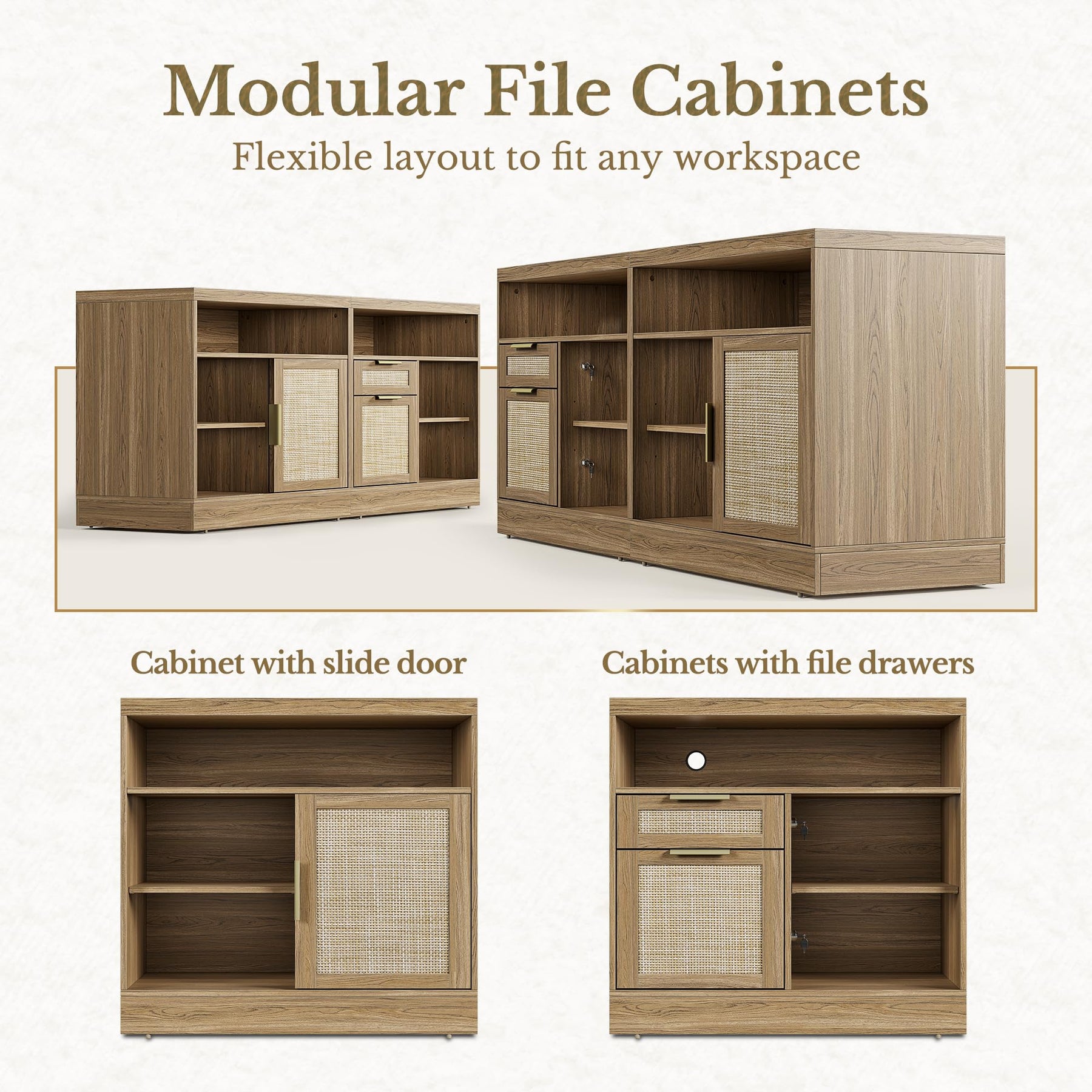 Perledesign 63'' Wood 2 Drawer Lateral File Cabinet with Lock, Fluted Filing Cabinet for Home Office with AC/USB, Adjustable Storage Shelves, Fits for Letter and A4 Size