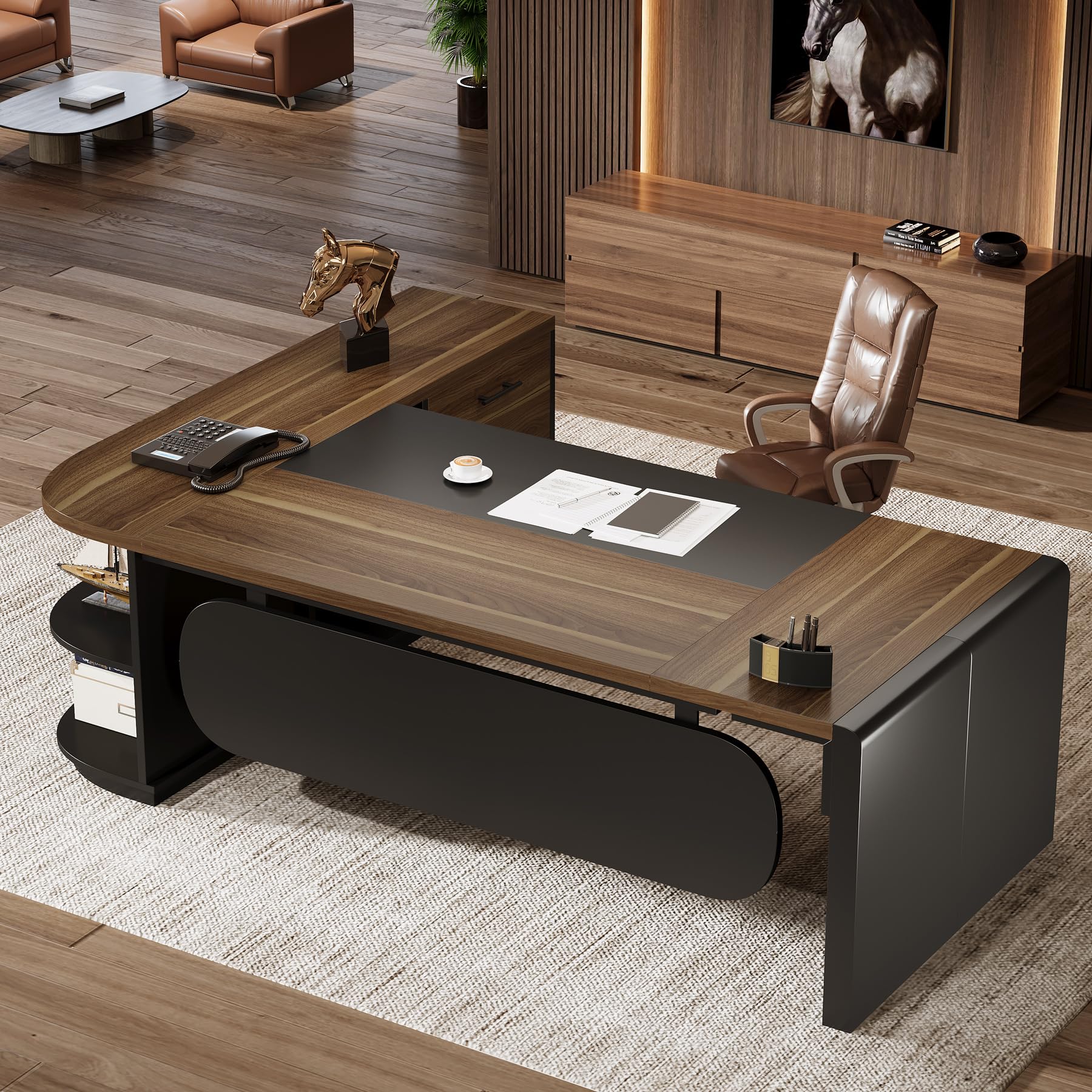 80" L-Shaped Executive Desk with Storage Cabinet