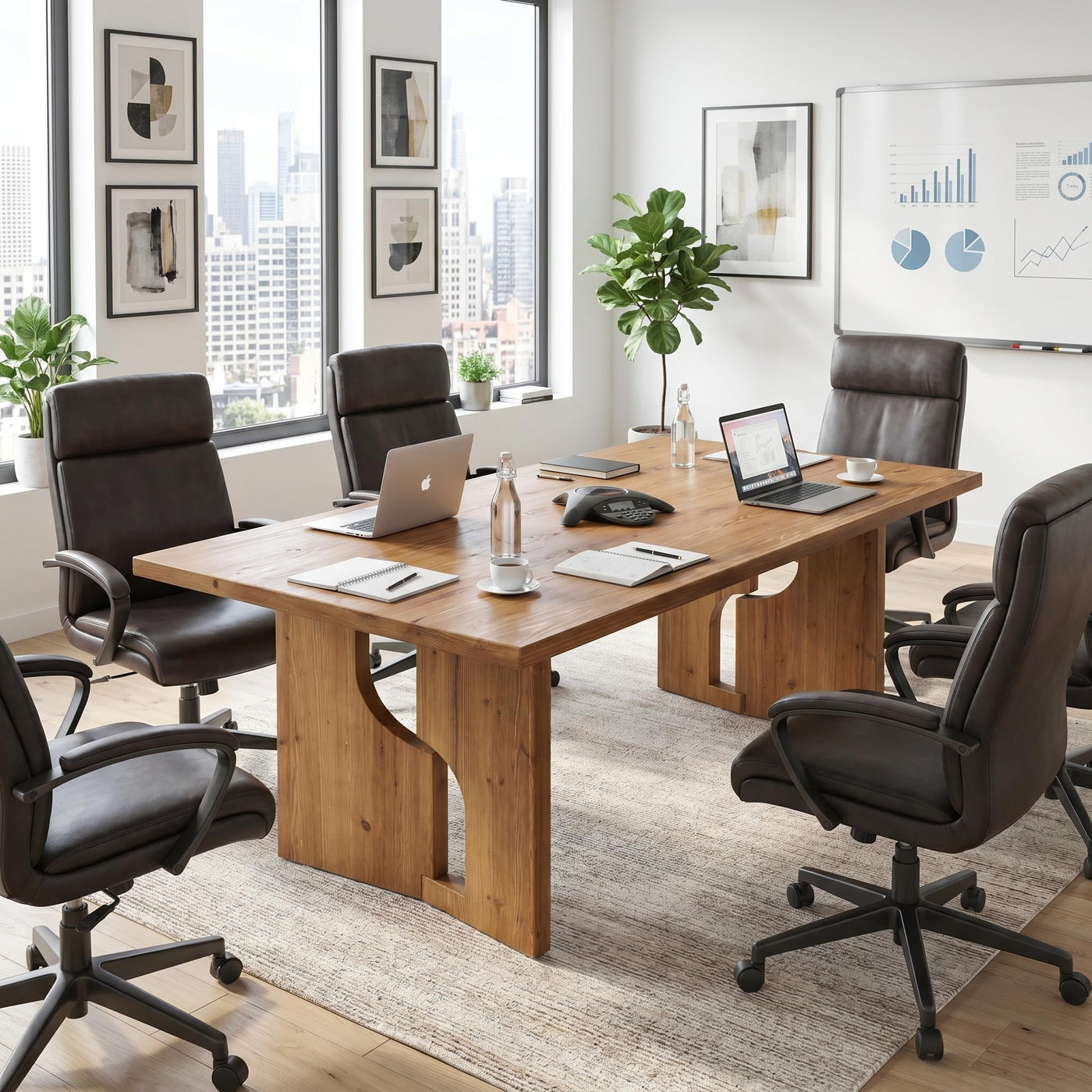 63" Solid Wood Conference Table for 4–6 People