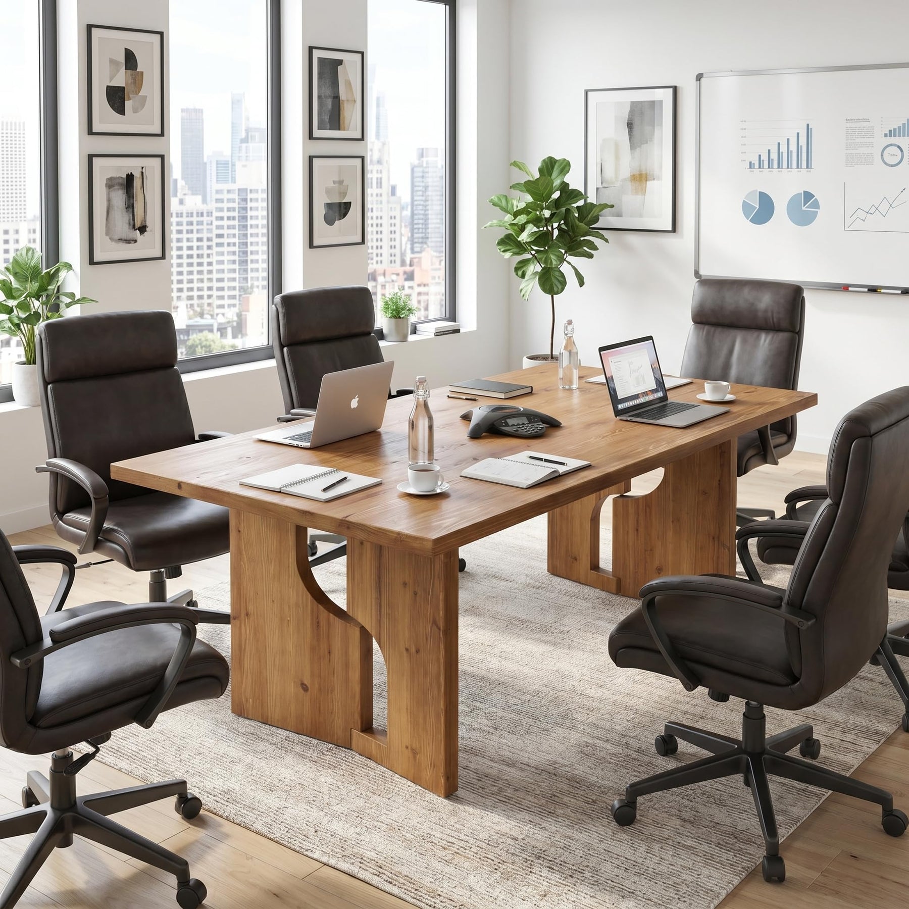 63" Solid Wood Conference Table for 4–6 People