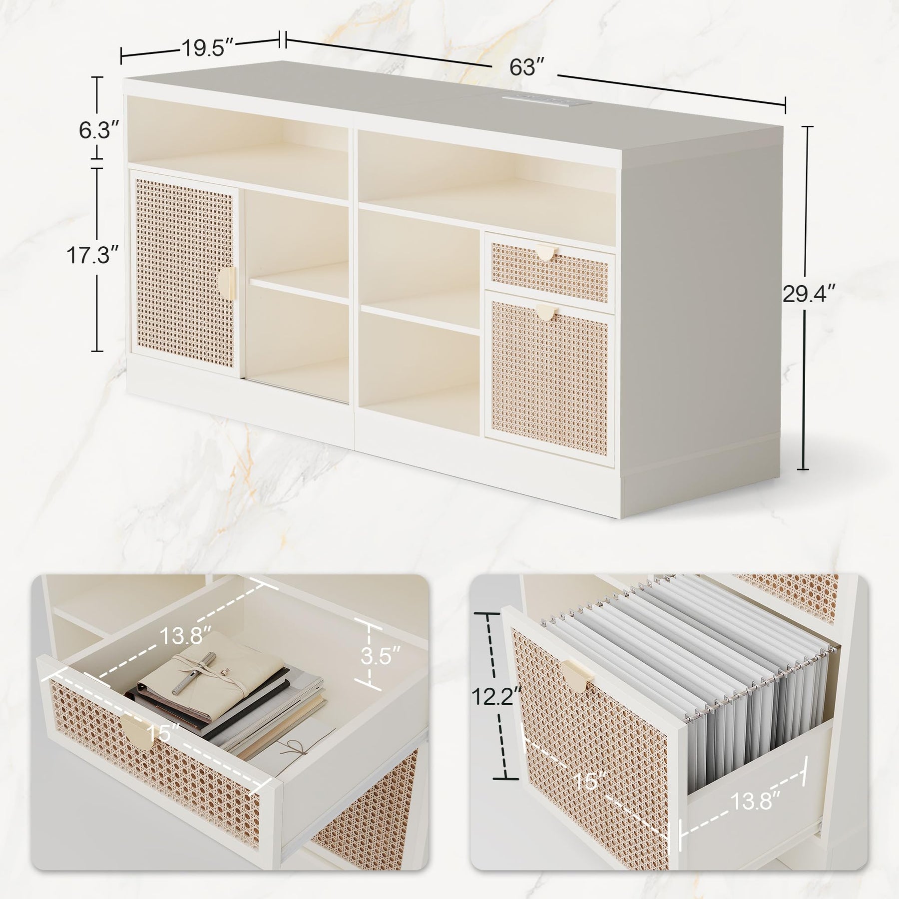 63" Lateral File Cabinet with Lock & Sliding Door