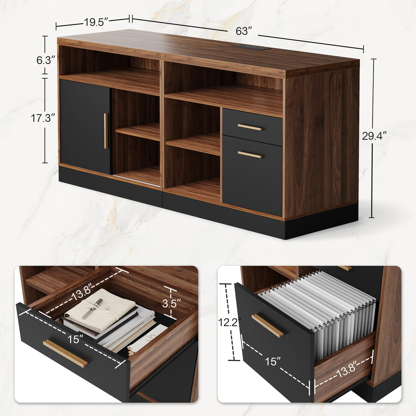 ModernMate 63" Wood Lateral File Cabinet with Lock, Filing Cabinet for Home Office