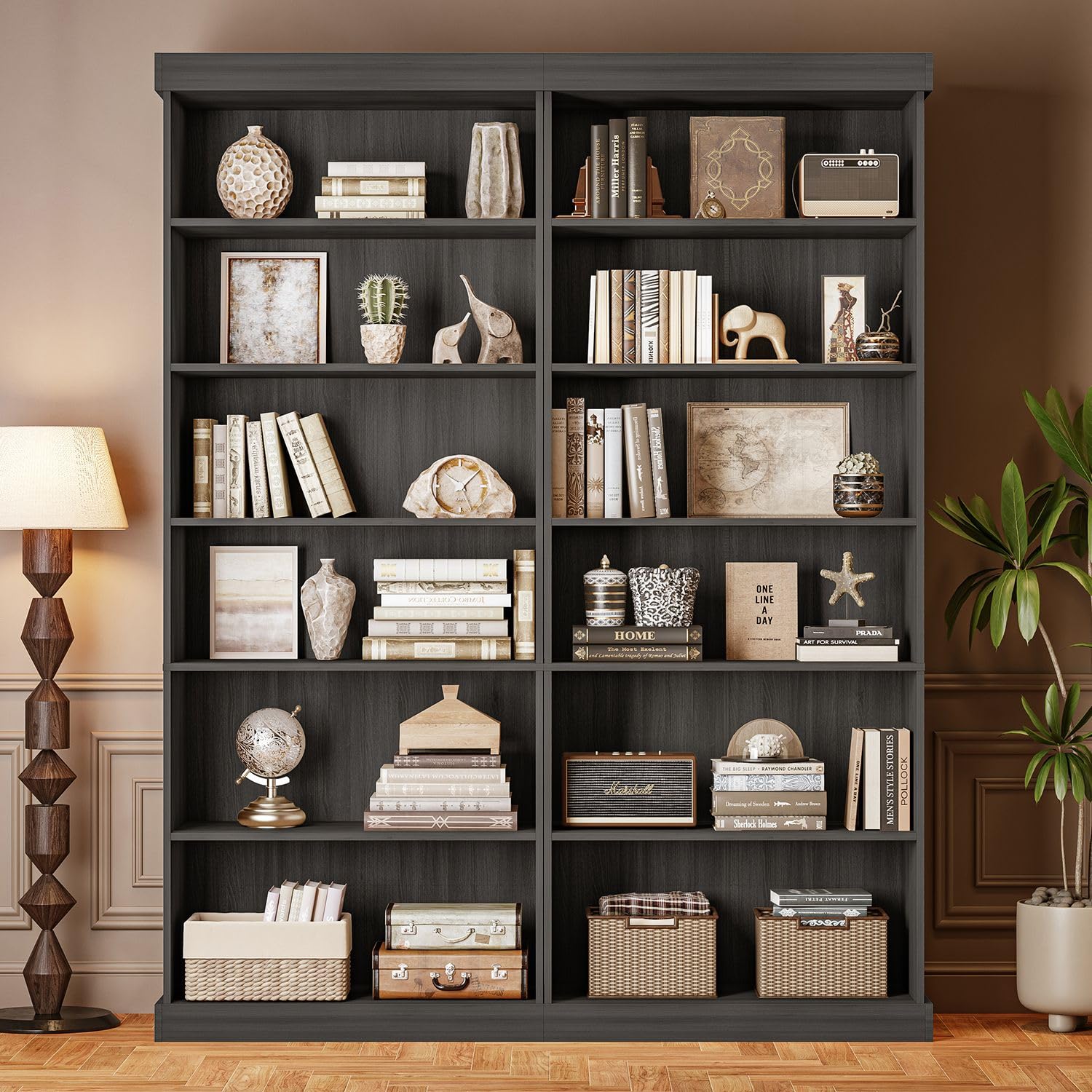 Vyre 70.8" Tall Farmhouse Bookshelf with Glass Doors-260513