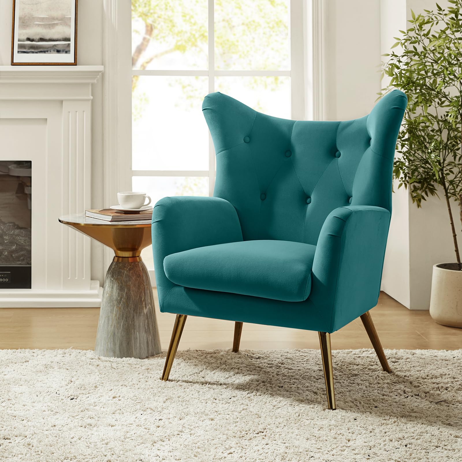 Velvet Wingback Accent Chair with Gold Legs