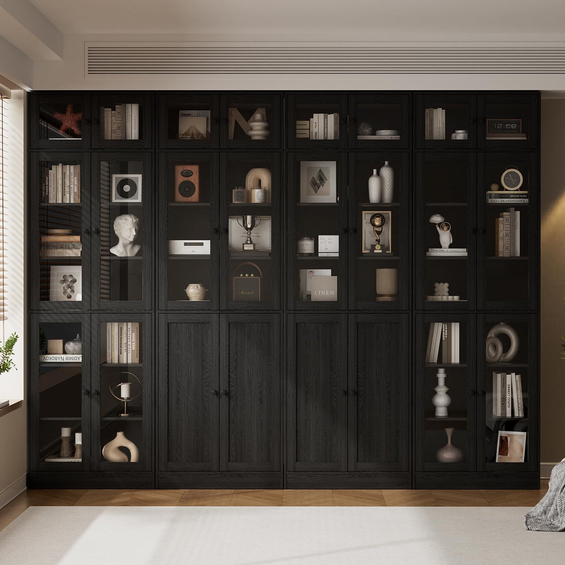 85.5" Bookcase Set with Glass Doors (4-Piece)