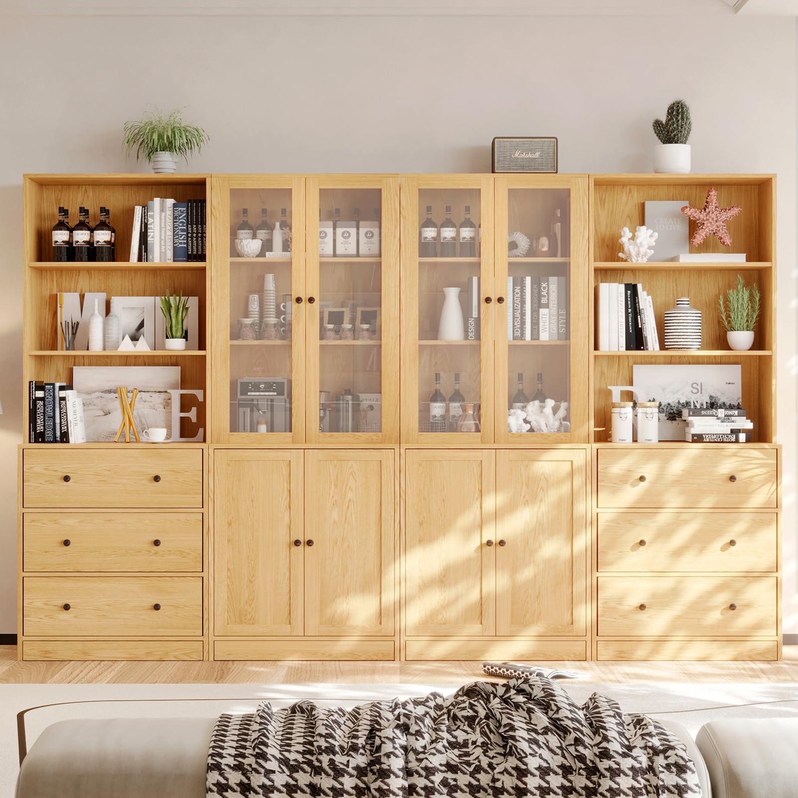 File Cabinet with Bookshelf & Glass Doors