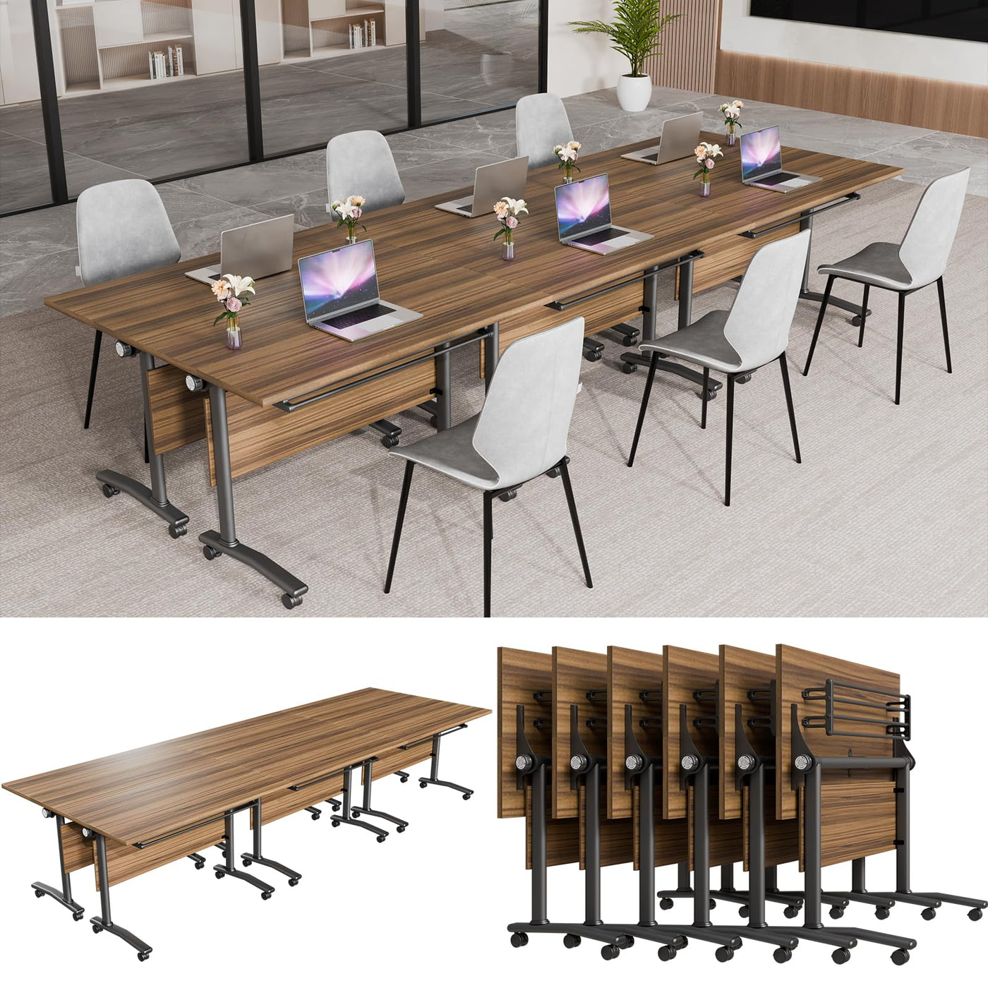 Mobile Folding Conference Table with Flip Top