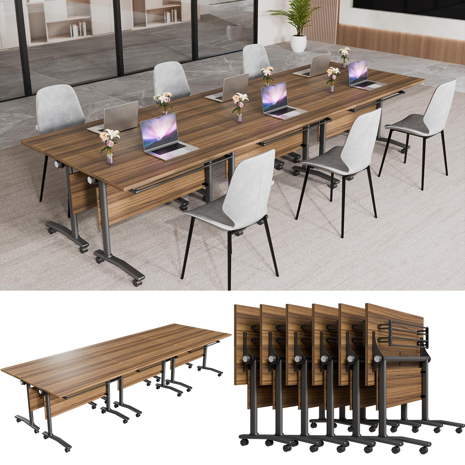 Mobile Folding Conference Table with Flip Top