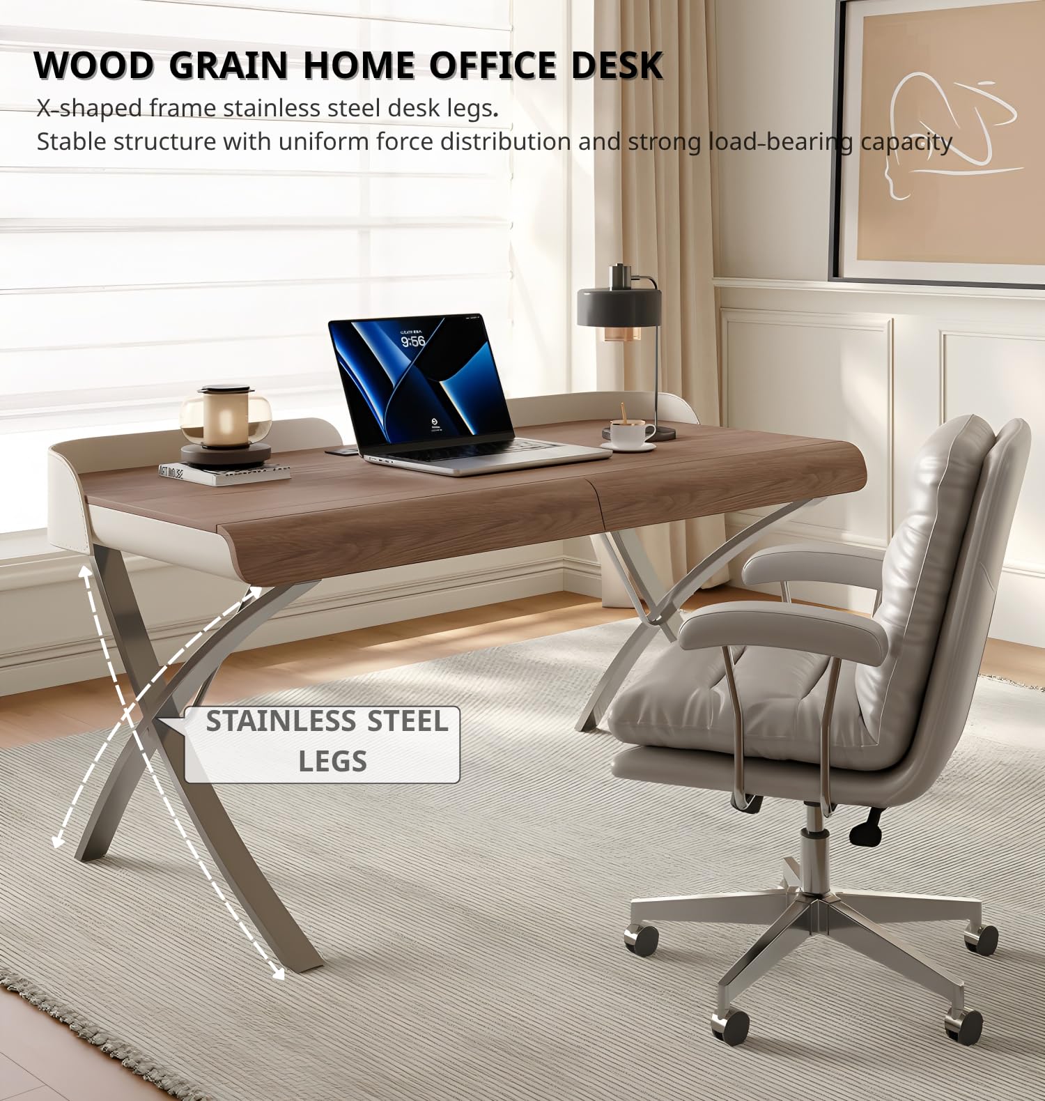 Executive Desk with Cable Management & Steel Legs