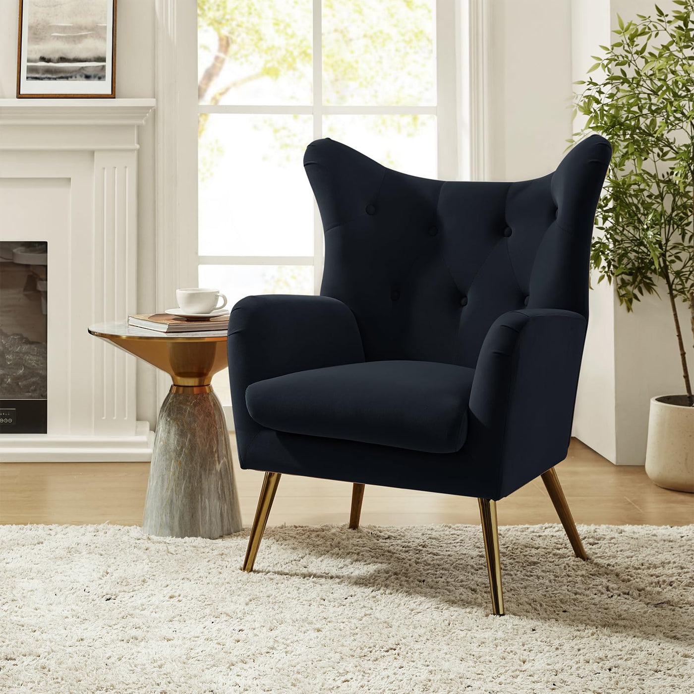 Velvet Wingback Accent Chair with Gold Legs