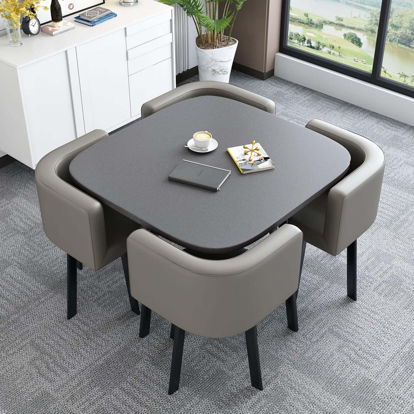Space-Saving Meeting Table Set with Chairs