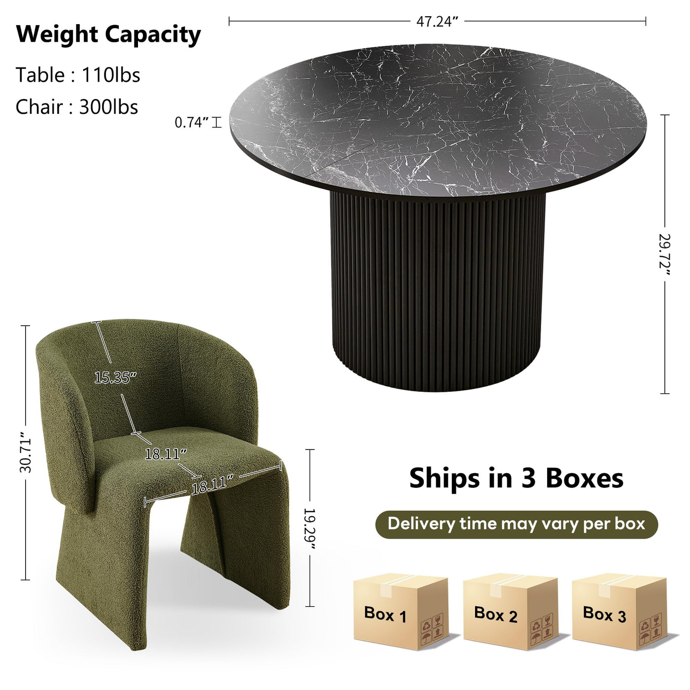 3-Piece Round Dining Table Set for 2