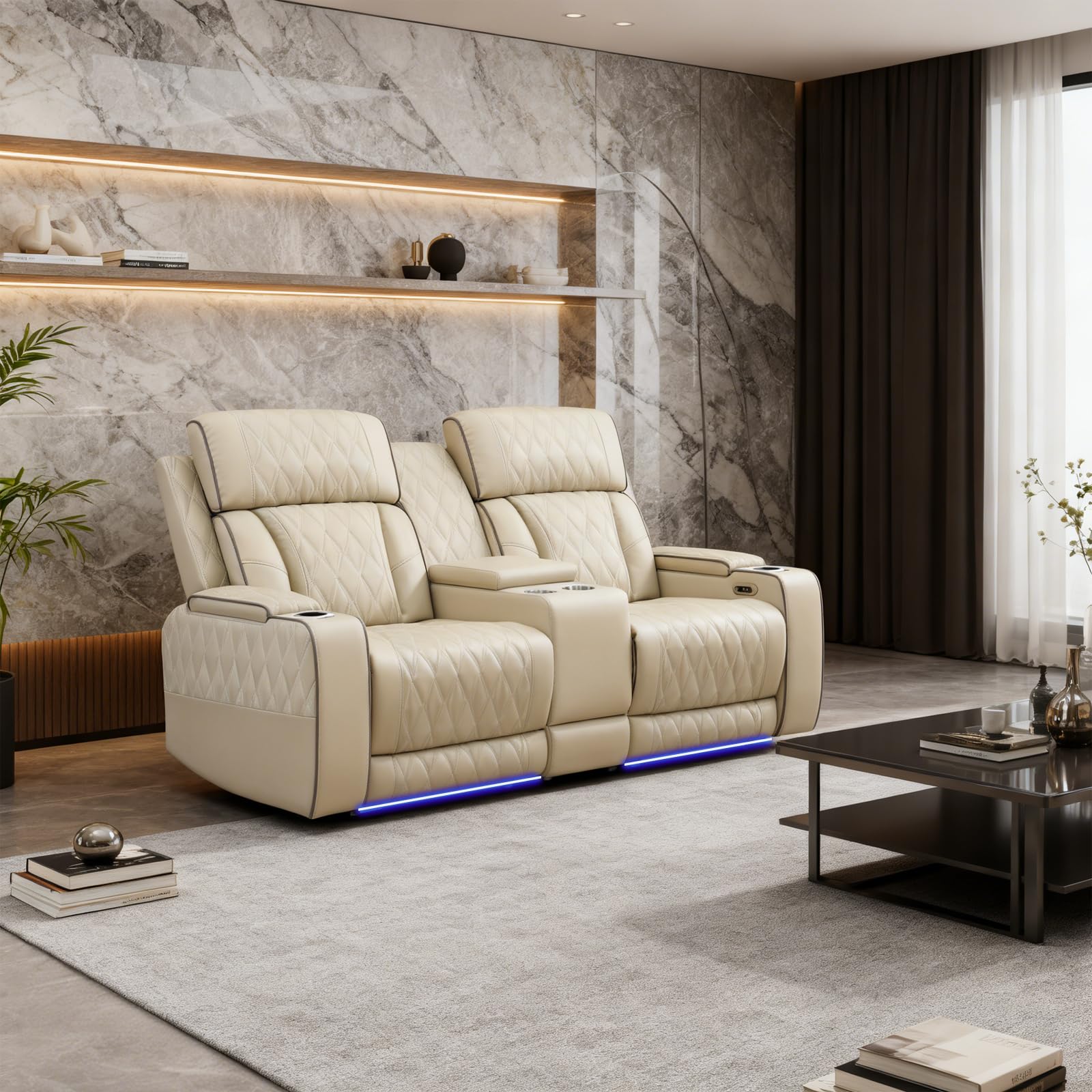 Saxum Tegmen Living Room Furniture Sets, Power Recliner Sectional Sofa with LED Lights