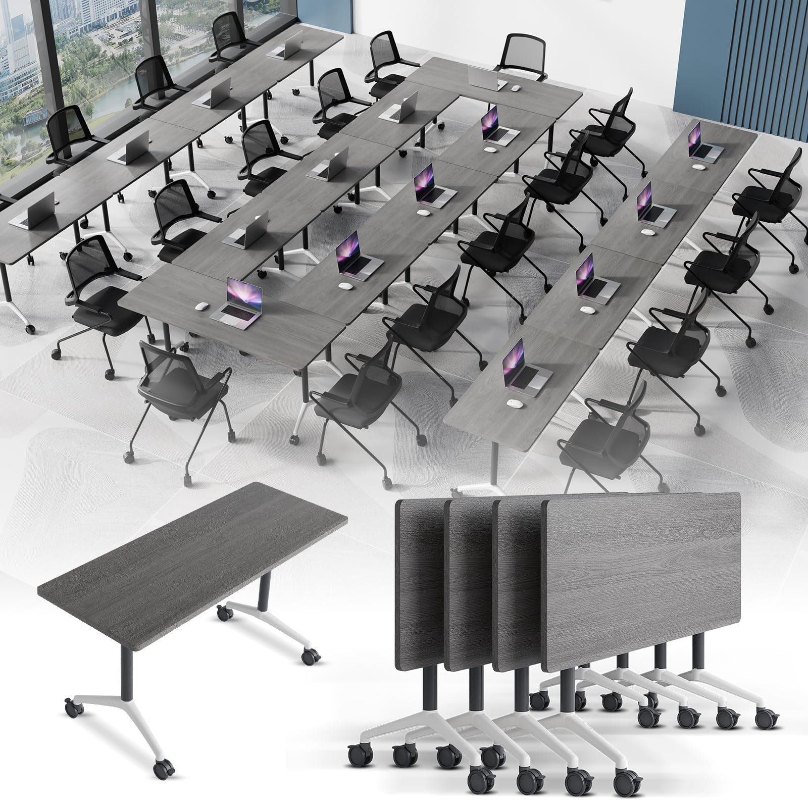 Folding Conference Table with Wheels & Cable Grommets
