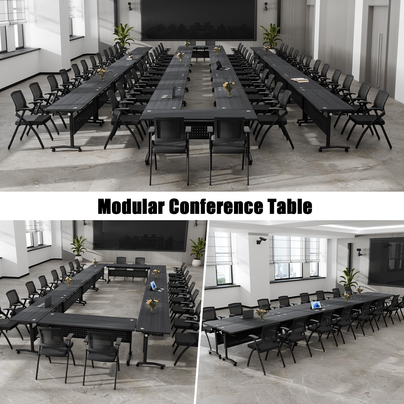Folding Conference Table with Wheels & Cable Grommets
