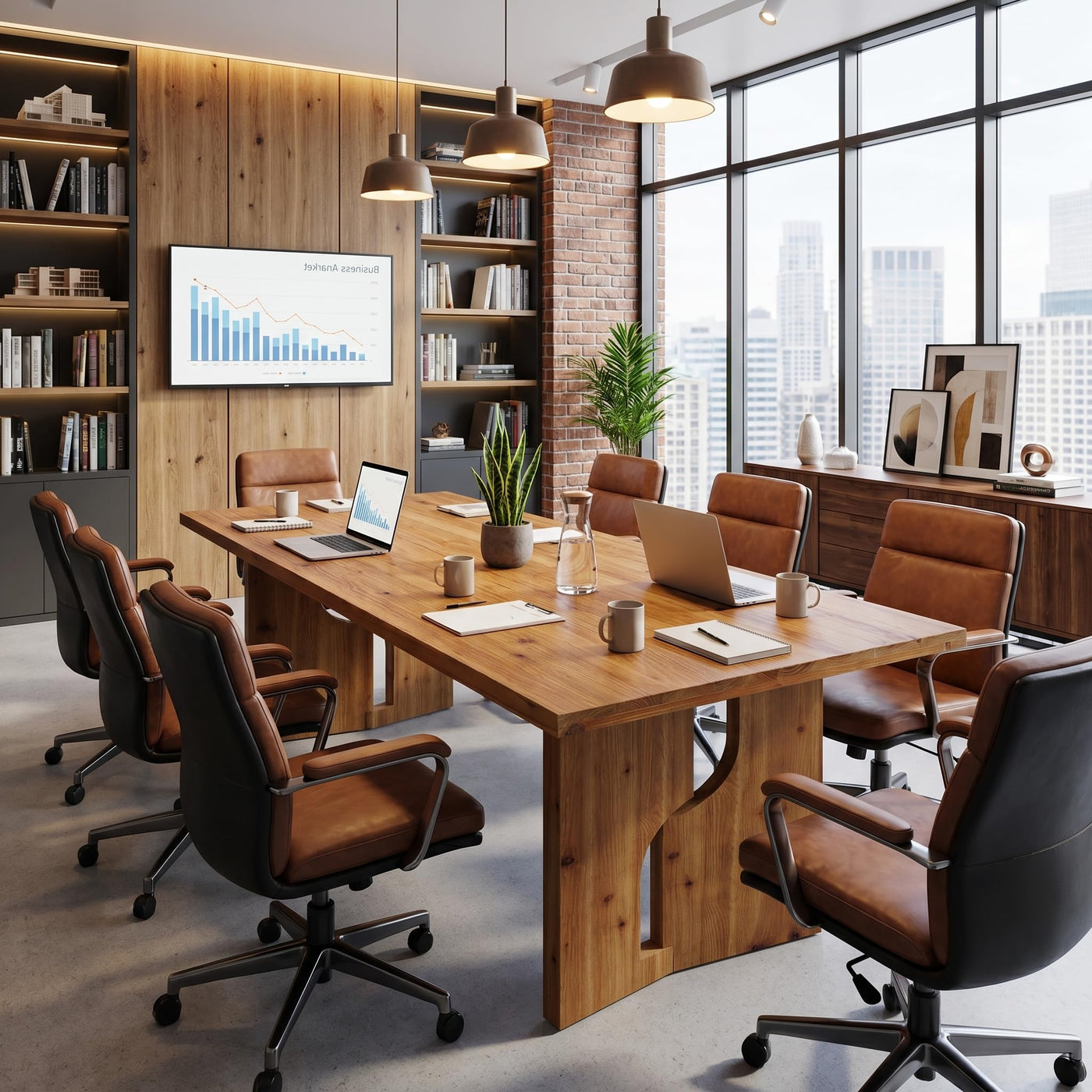 63" Solid Wood Conference Table for 4–6 People