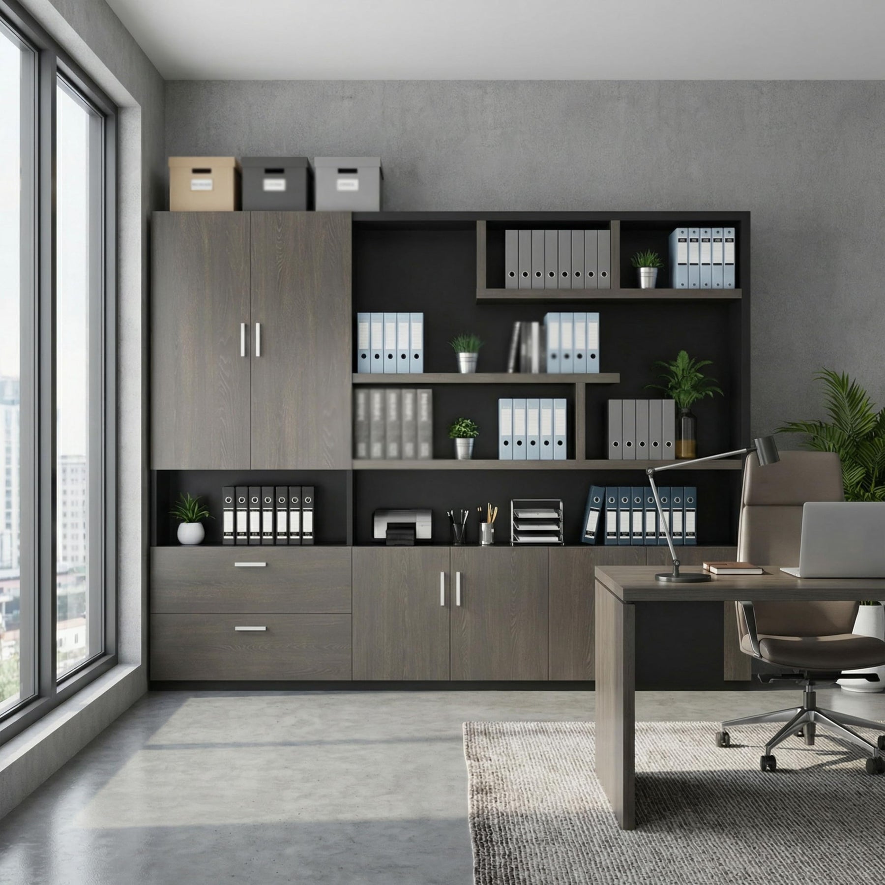 Executive Storage Cabinet & Bookcase Wall Unit