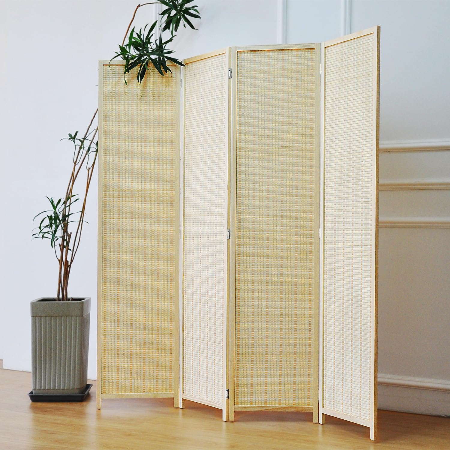 Furnnylane Panel Room Divider and Folding Screen, Bamboo Room Separator