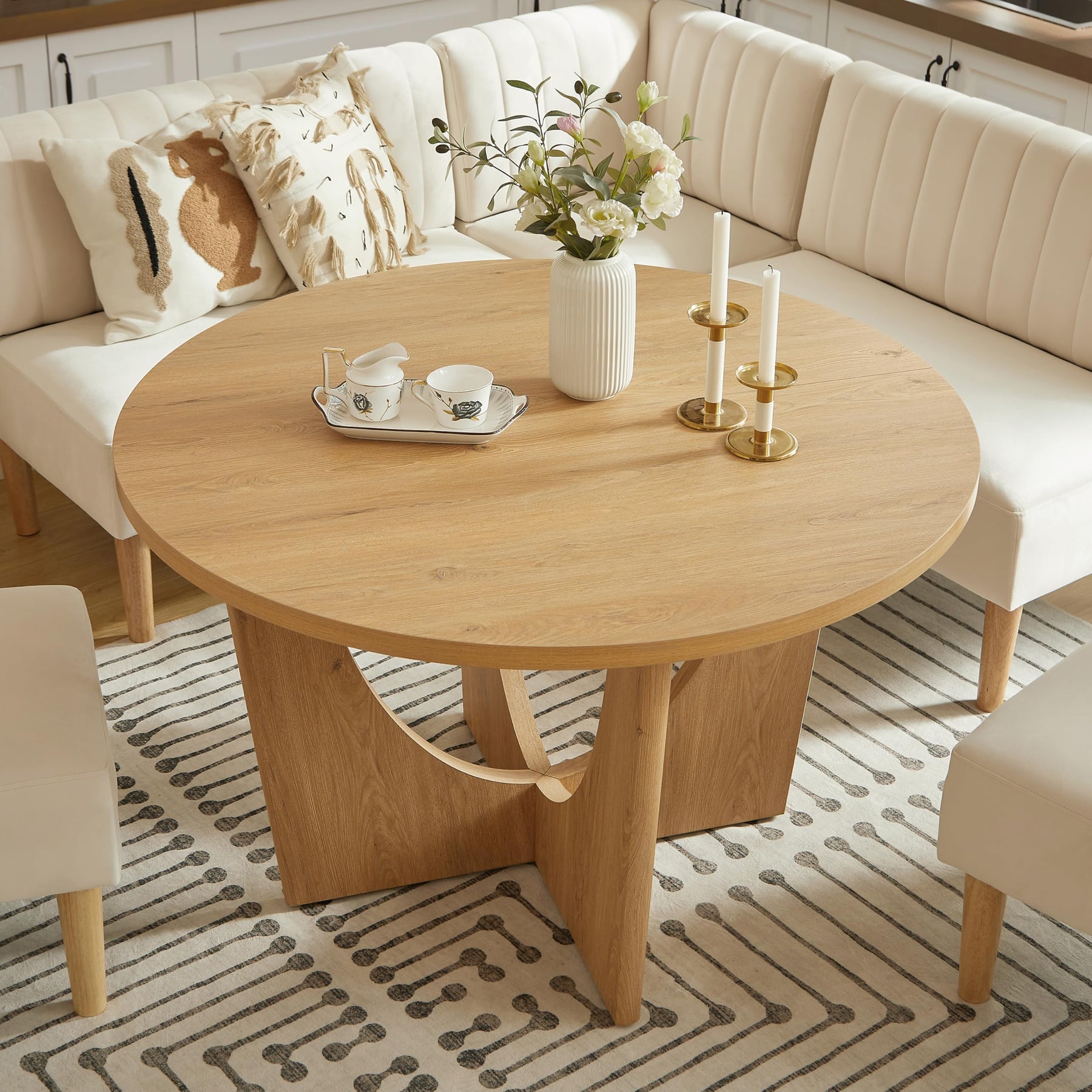 47" Round Farmhouse Dining Table Set for 4
