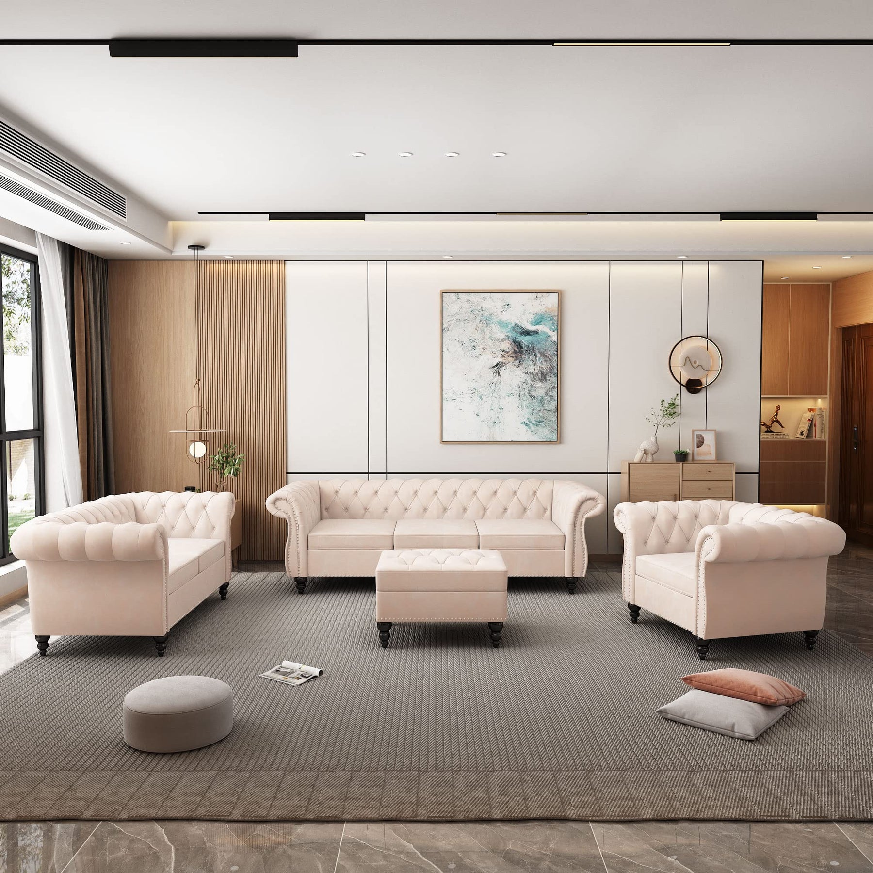 Chesterfield Sofa & Chair Living Room Set