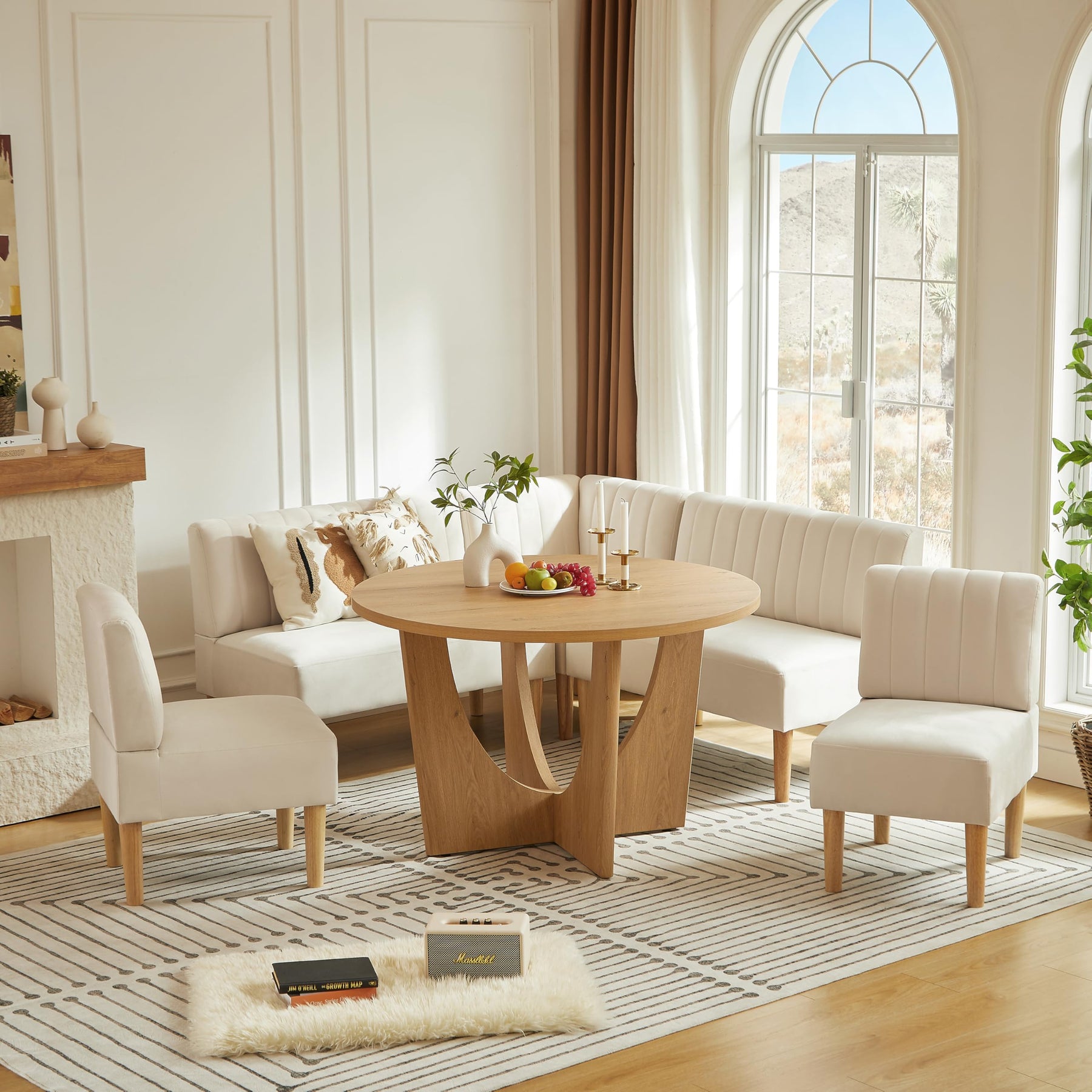47" Round Farmhouse Dining Table Set for 4