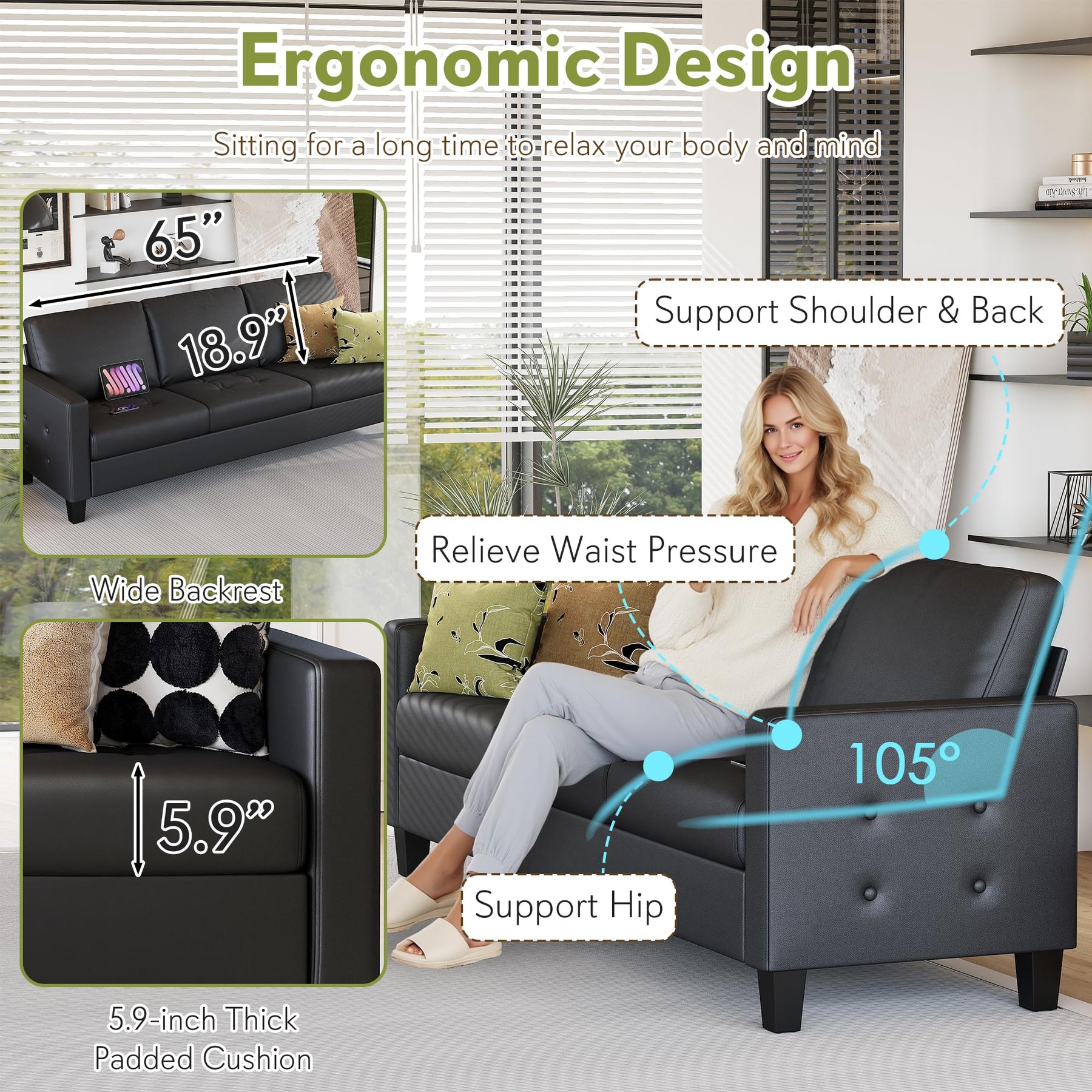 3-Piece Faux Leather Sofa, Loveseat & Accent Chair Set