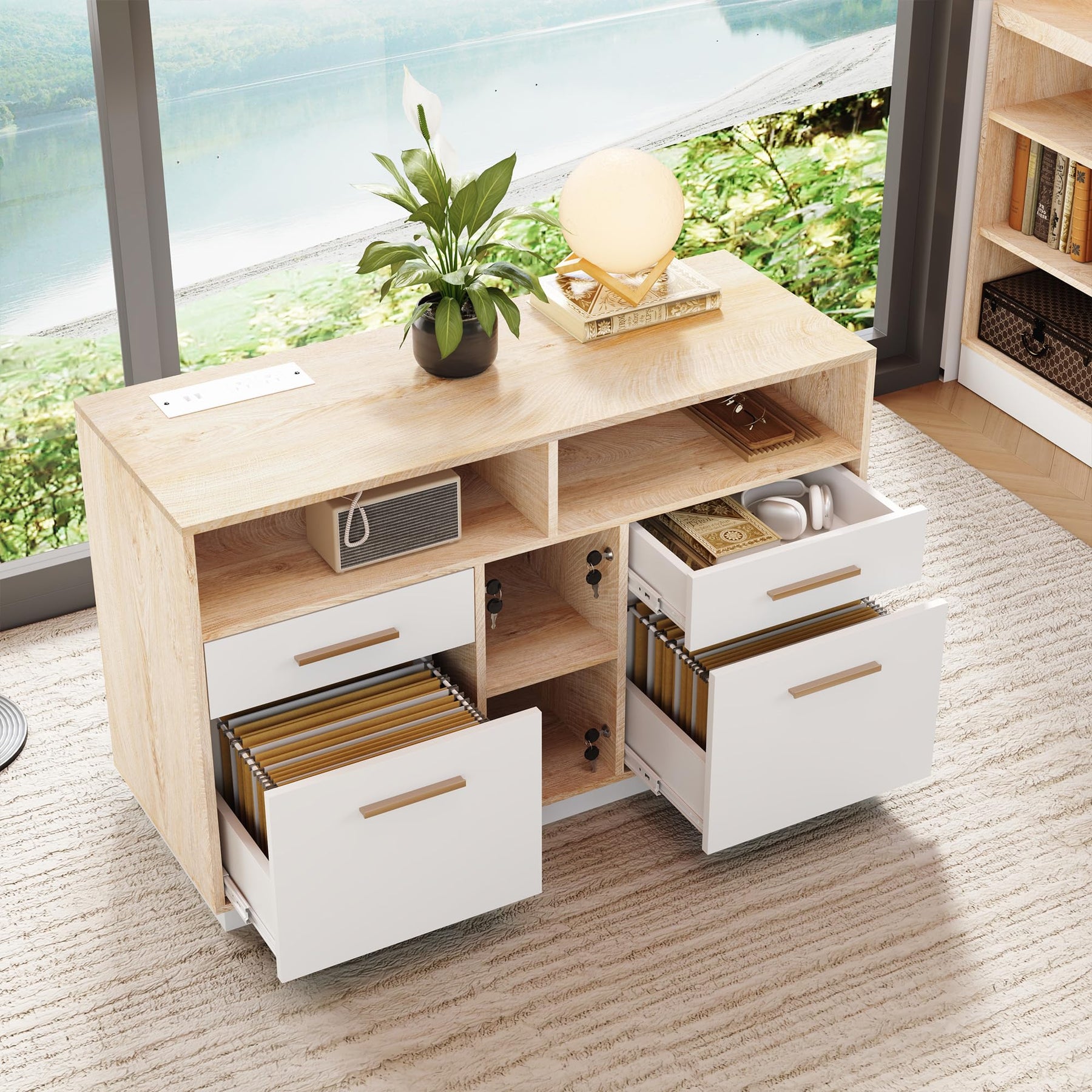 4-Drawer File Cabinet with Lock & Power Outlet