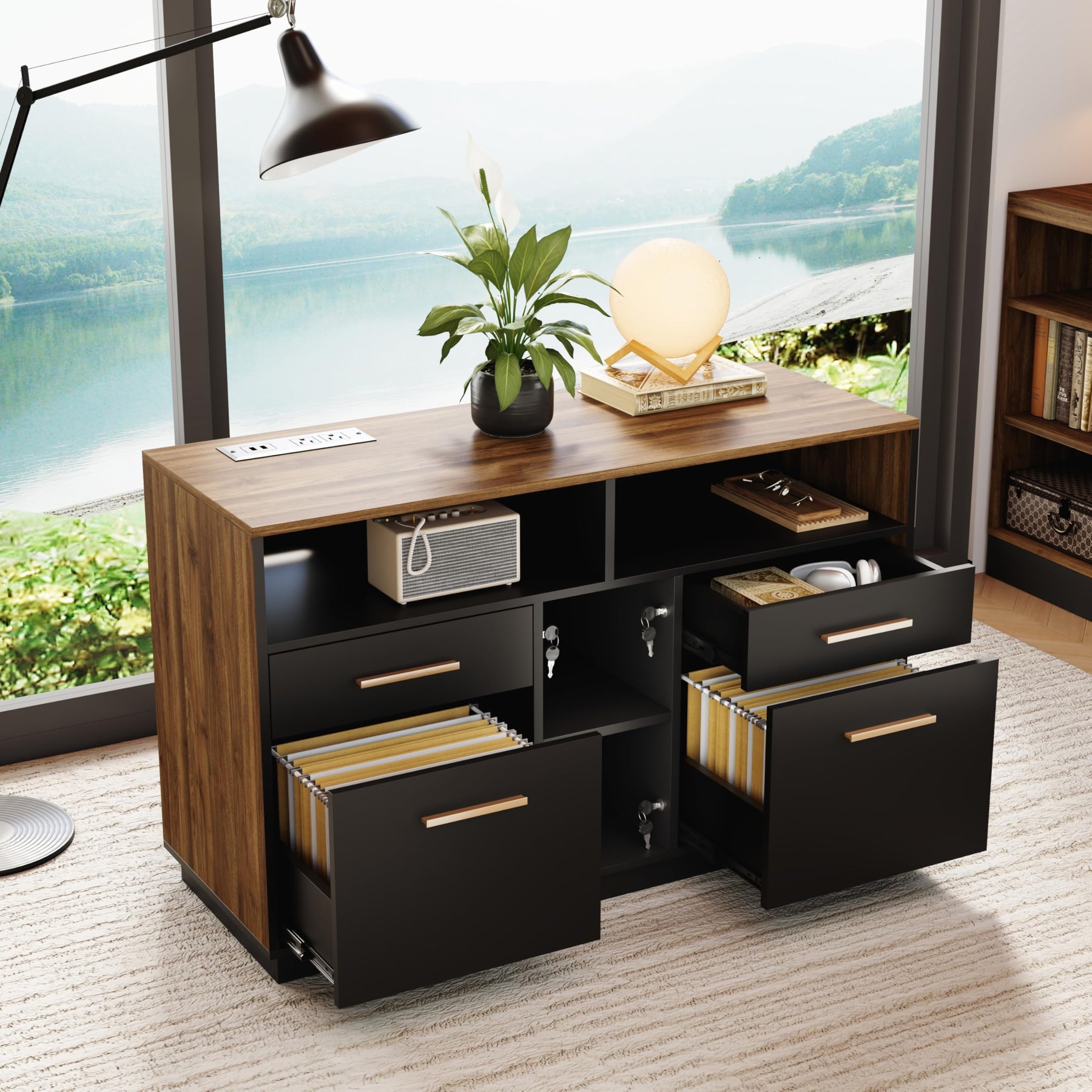 4-Drawer File Cabinet with Lock & Power Outlet