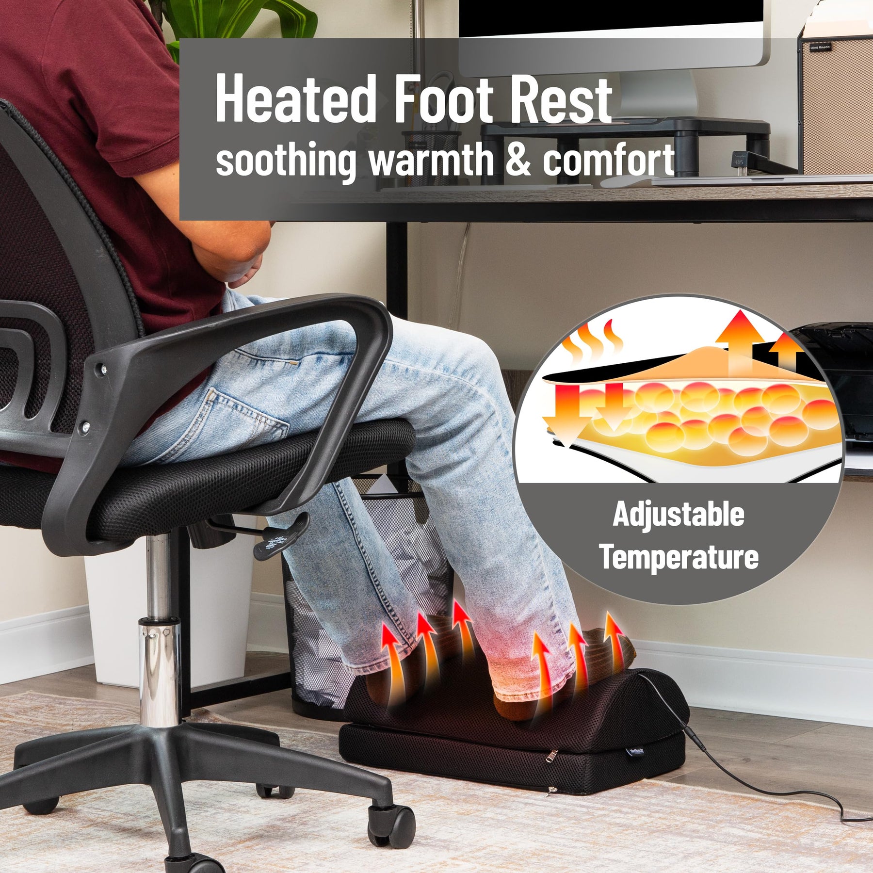 Heated Memory Foam Footrest with Adjustable Height