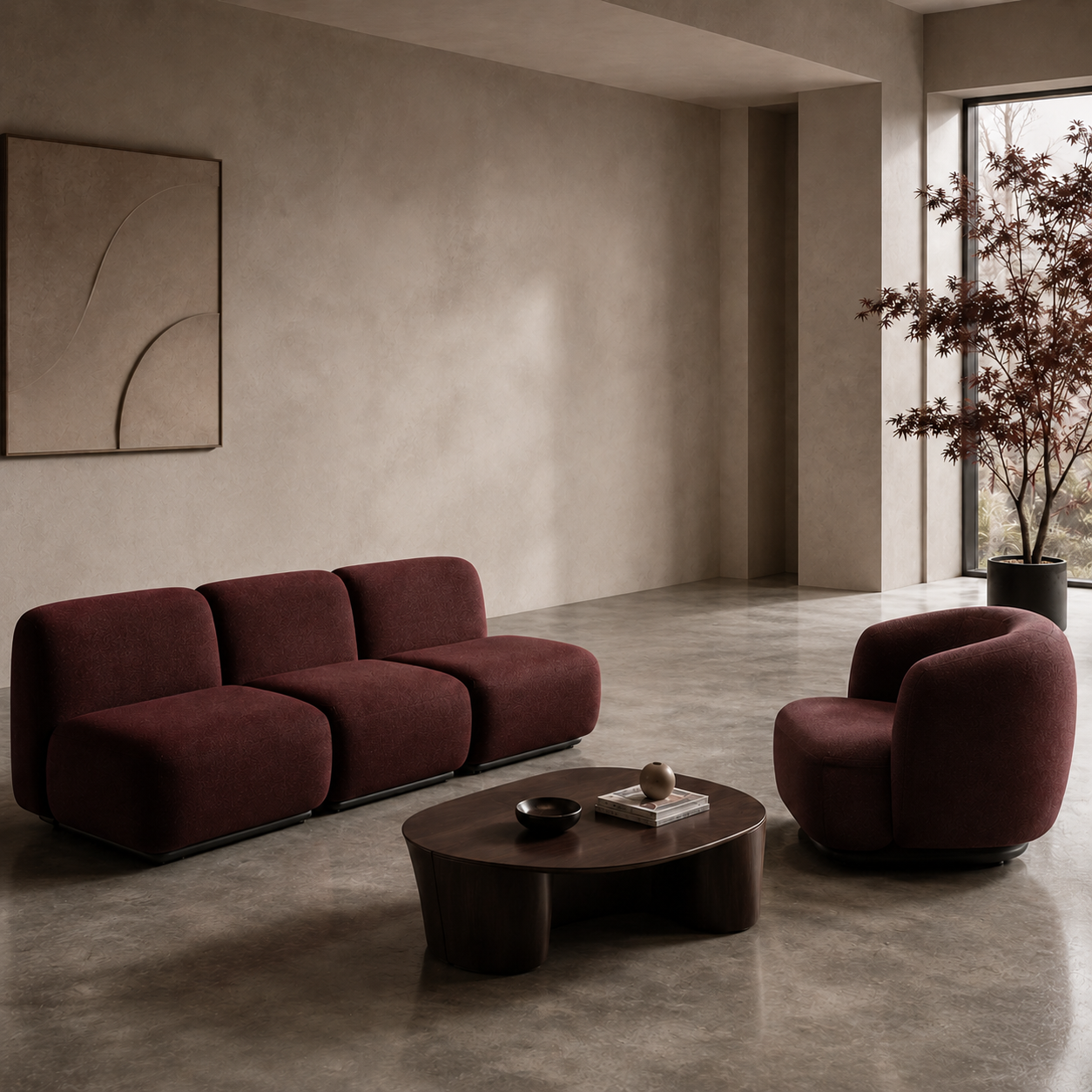 Soft architectural seating, generous proportions, and tactile upholstery bring a composed sense of comfort to executive offices, reception spaces, and collaborative lounges.