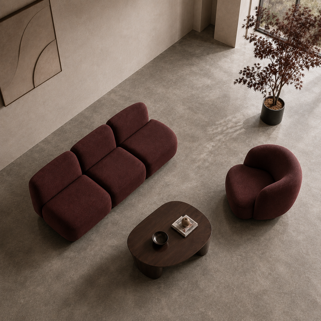 Designed for refined work environments, the collection pairs modular seating with desks, tables, and storage pieces that support focus, conversation, and quiet everyday performance.